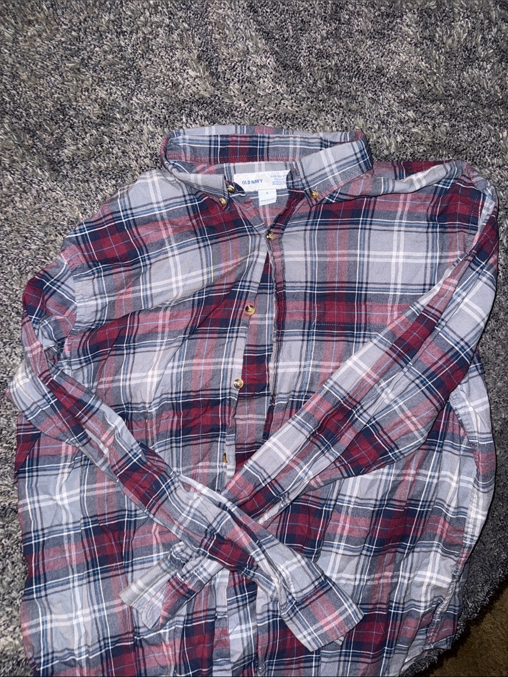 Old Navy Plaid Button-Down Shirt in Red, Blue, and White